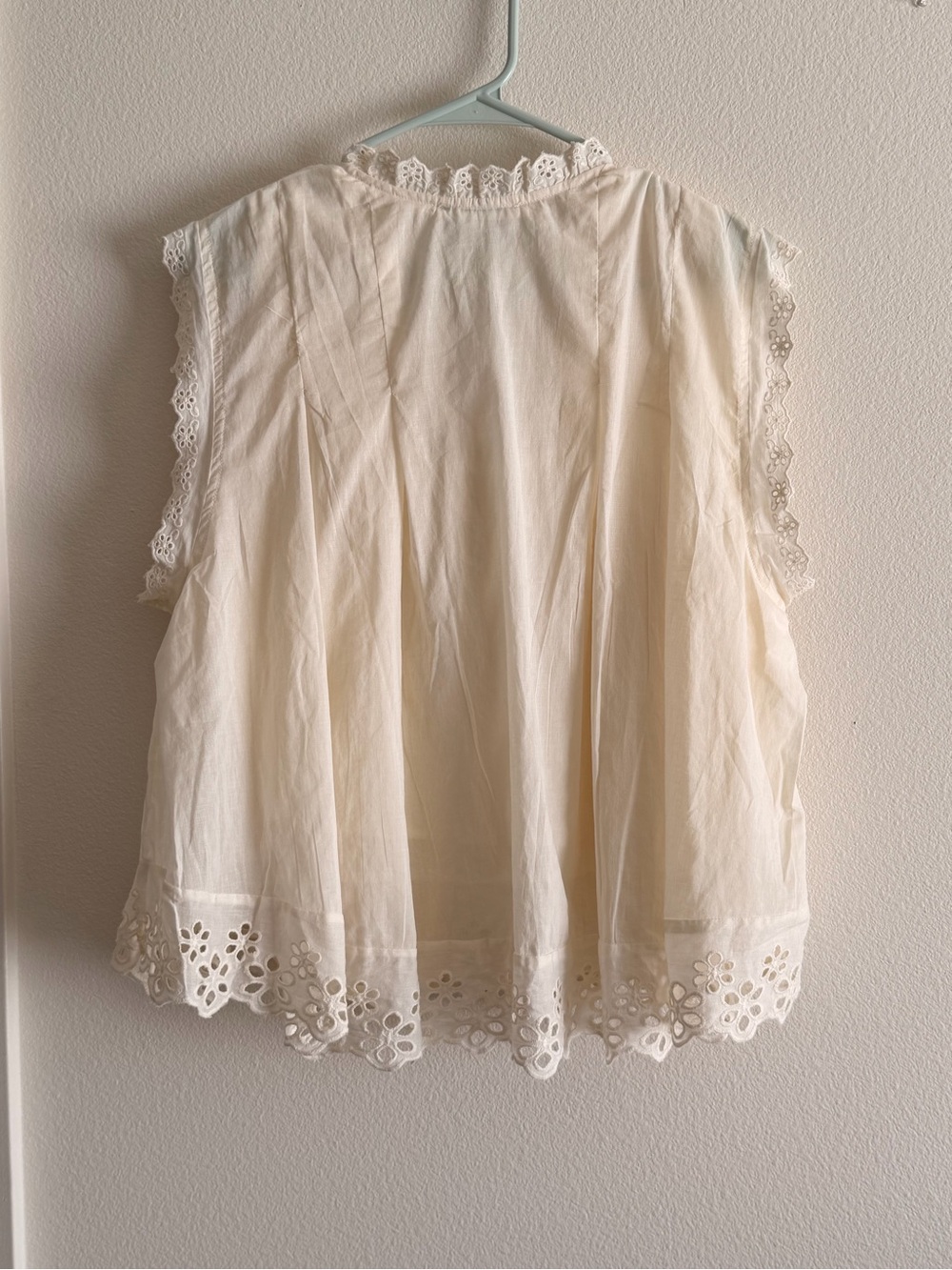Calypso St. Barth Cream Eyelet Lace-Trim Sleeveless Blouse - Picture 7 of 8